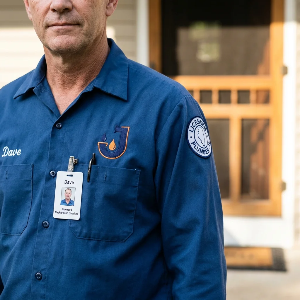 Licensed plumber showing ID badge in Hiawatha, IA