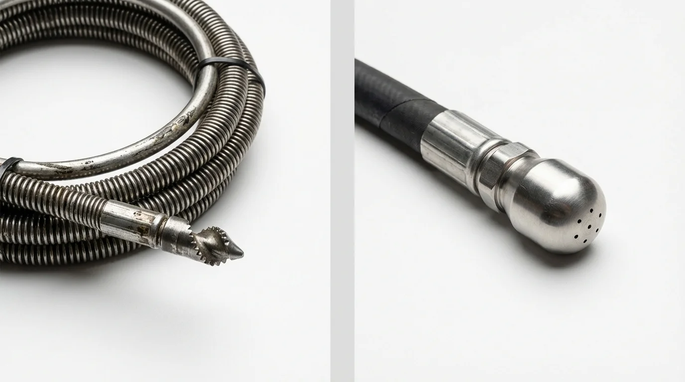 Drain snake cable and hydro jetting nozzle used for drain cleaning in Hiawatha, IA